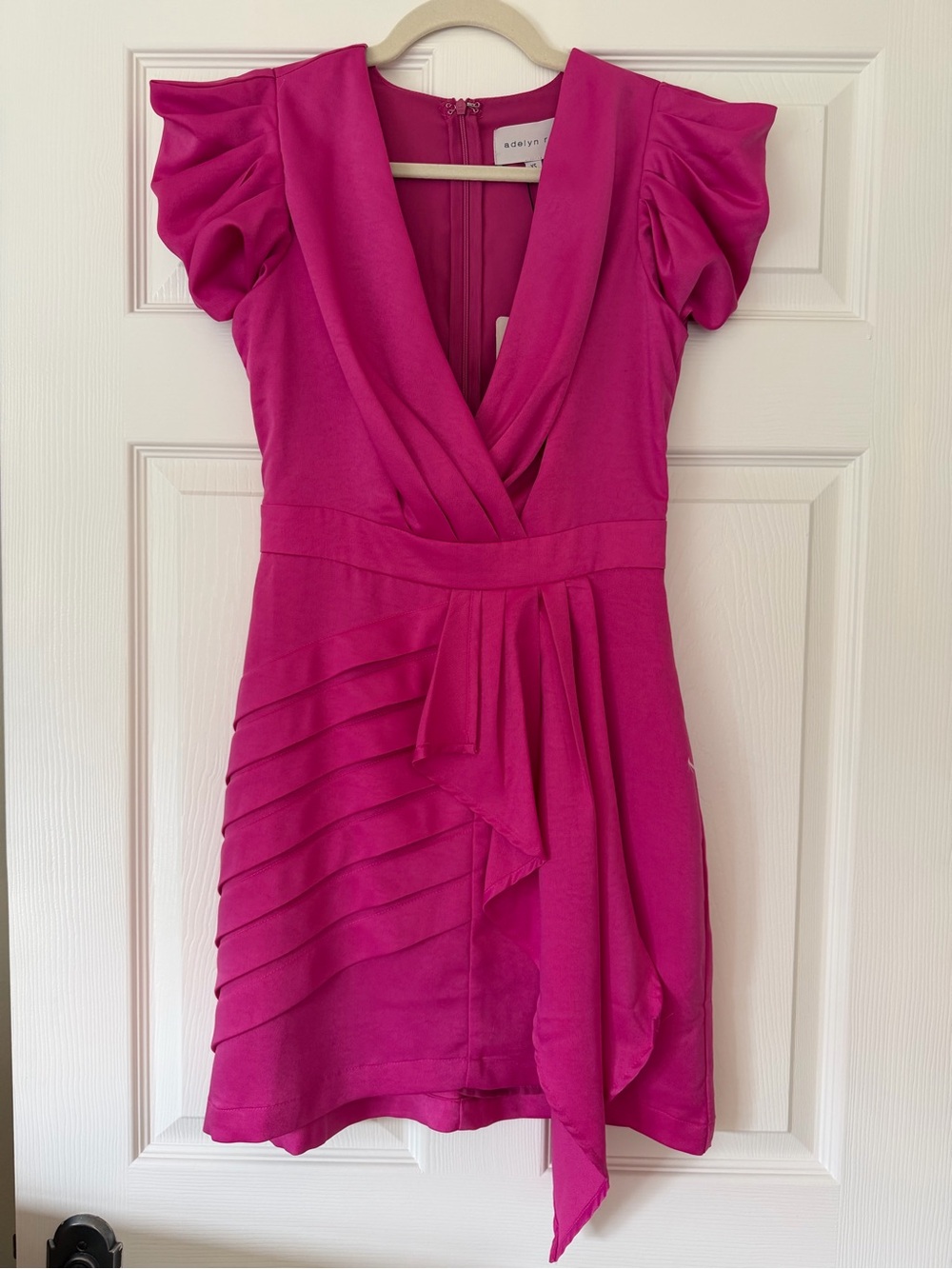 Adelyn Rae Hot Pink V-Neck Ruffle Sleeve Mini Dress